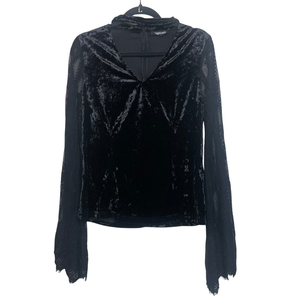 Jawbreaker Black Velvet Top Sheer Lace Bell Sleeves Choker Neckline XL Goth Vamp